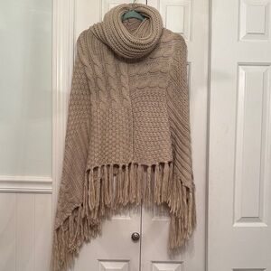 Cozy Cable Knit Fringe Poncho